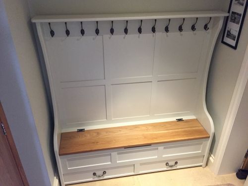 Click Here To Enlarge This Photo Of High Back Monks Bench with Coat Hooks and Drawer