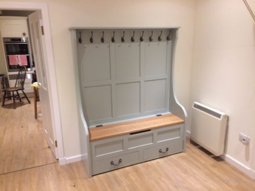 Click Here To Enlarge This Photo Of High Back Monks Bench with Coat Hooks and Drawer