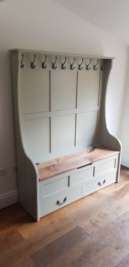 Click Here To Enlarge This Photo Of High Back Monks Bench with Coat Hooks and Drawer