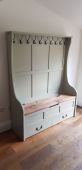 High Back Monks Bench with Coat Hooks and Drawer