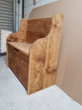 Click Here To Enlarge This Photo Of Rustic Plank  Monks Bench with Storage