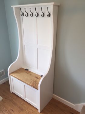 Click Here To Enlarge This Photo Of High Back Monks Bench with Coat Hooks