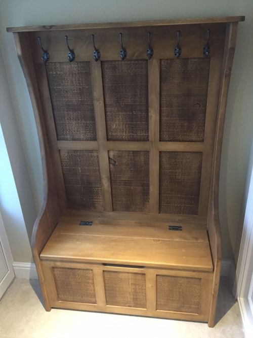 Click Here To Enlarge This Photo Of High Back Monks Bench with Coat Hooks