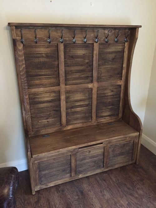 Click Here To Enlarge This Photo Of High Back Monks Bench with Coat Hooks