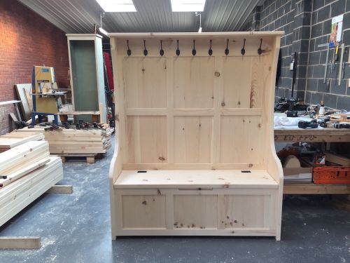 Click Here To Enlarge This Photo Of High Back Monks Bench with Coat Hooks