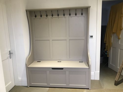 Click Here To Enlarge This Photo Of High Back Monks Bench with Coat Hooks